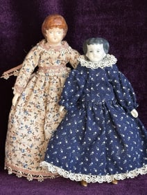 Lot of 2 Miniature Antique/Vintage German China Dollhouse Dolls
