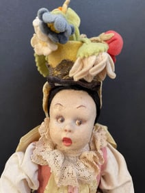 Antique Italian Miniature Lenci Felt/Cloth Doll with Flower Pot Val Gardena