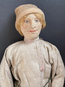 Antique USSR 15" Cloth Stockinette Village Boy Doll