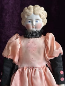 Antique German 14" Lowbrow Parian China Shoulder Head Doll