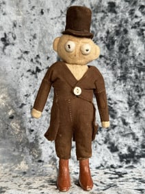 Unidentified Antique 9.5" Handmade (?) Straw Filled Character Doll Toy