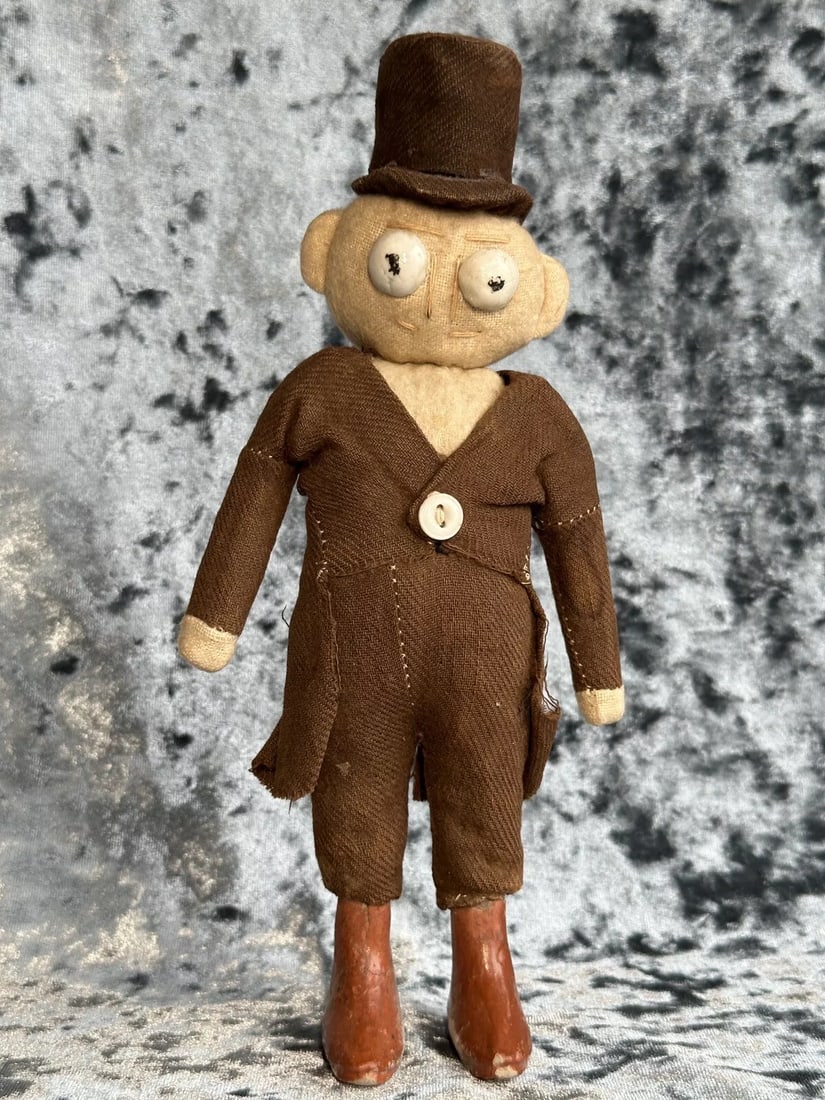 Unidentified Antique 9.5" Handmade (?) Straw Filled Character Doll Toy (1 of 4)