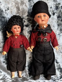 Lot of 2 Antique German Armand Marseille 390 Bisque Head International Boy Dolls