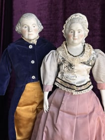 Vintage 1940’s Emma Clear Bisque George and Martha Washington Dolls
