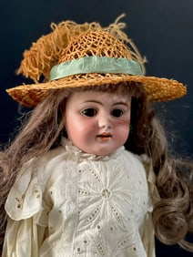 Antique German Early Simon Halbig 20" Doll Turned Head Mold 1010 Leather Body
