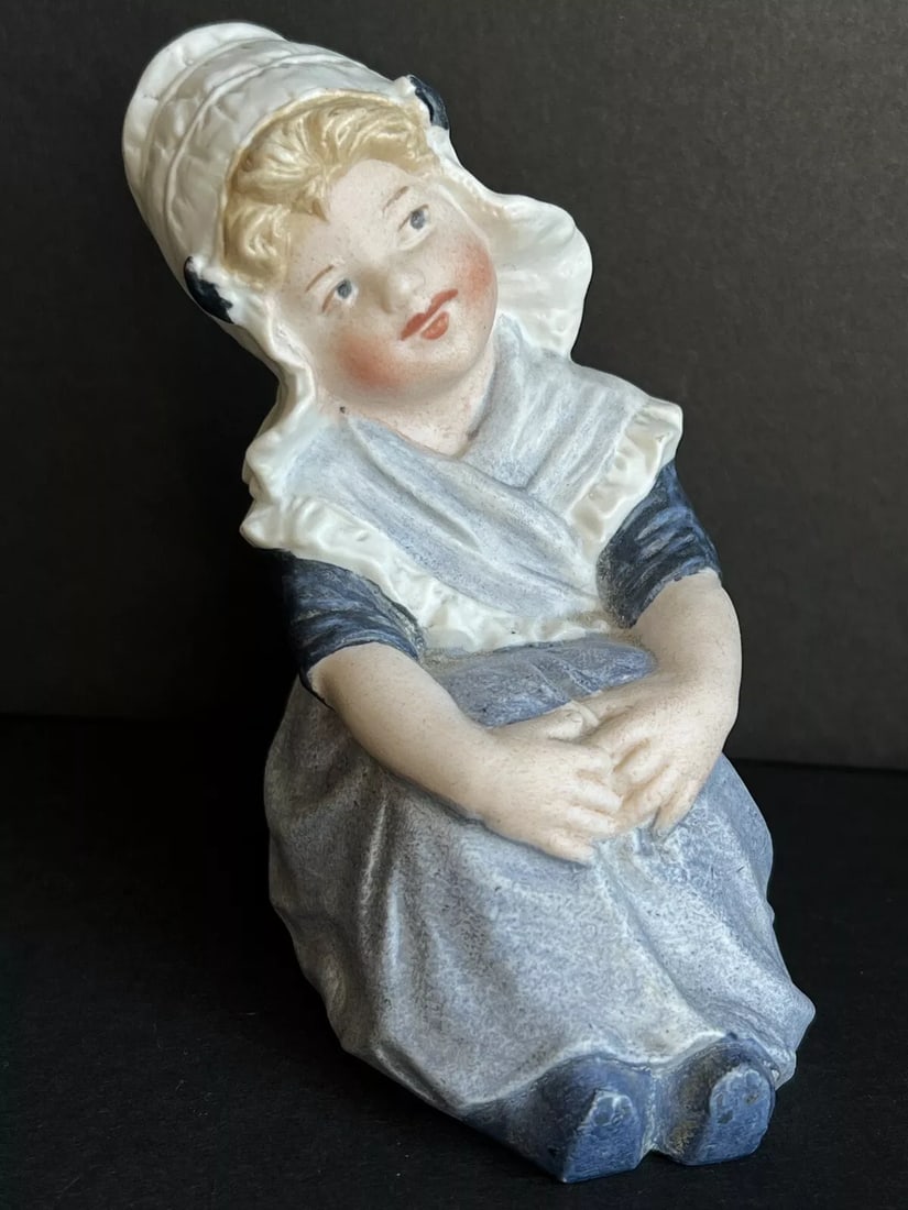 Antique German Gebruder Heubach Marked Bisque Girl Figurine: Very nice old figurine in good condition with light wear and minor production imperfections. No damage. It is approximately 4.75” tall. Please refer to the pictures for more details. Package dim