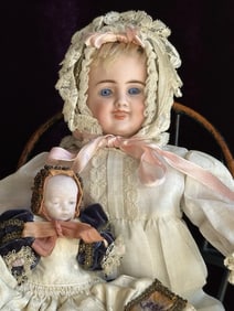 Antique German 14" Carl Bergner 3-Faces Multifaceted Bisque Head Doll