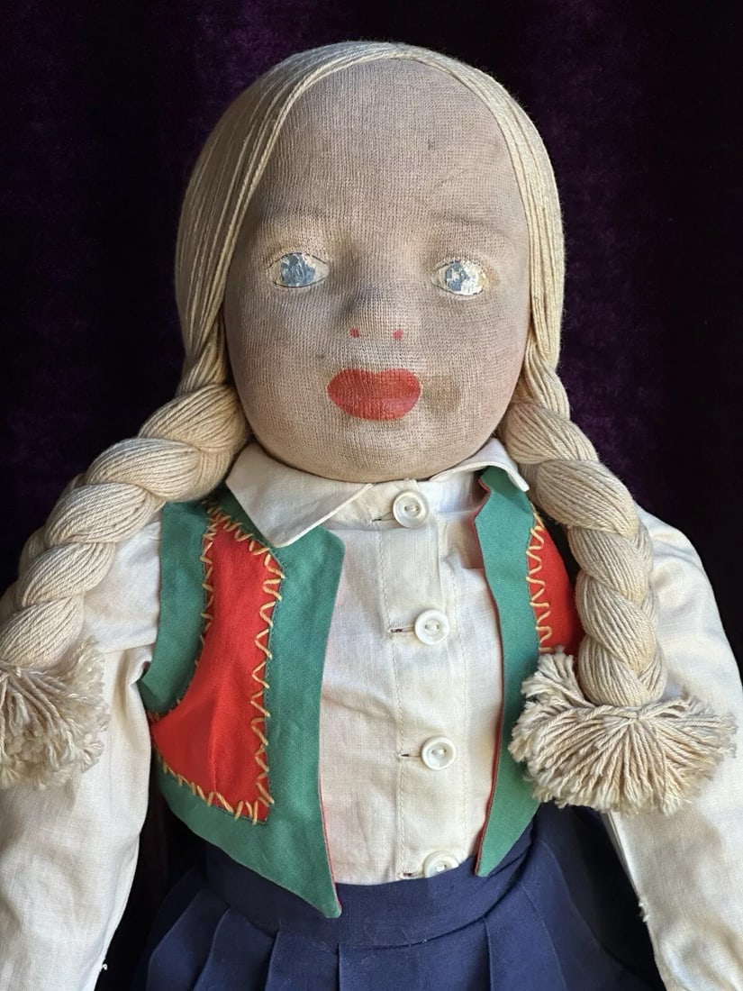 Vintage American 22" All Original WPA Milwaukee Stockinette Cloth Doll (1 of 5)