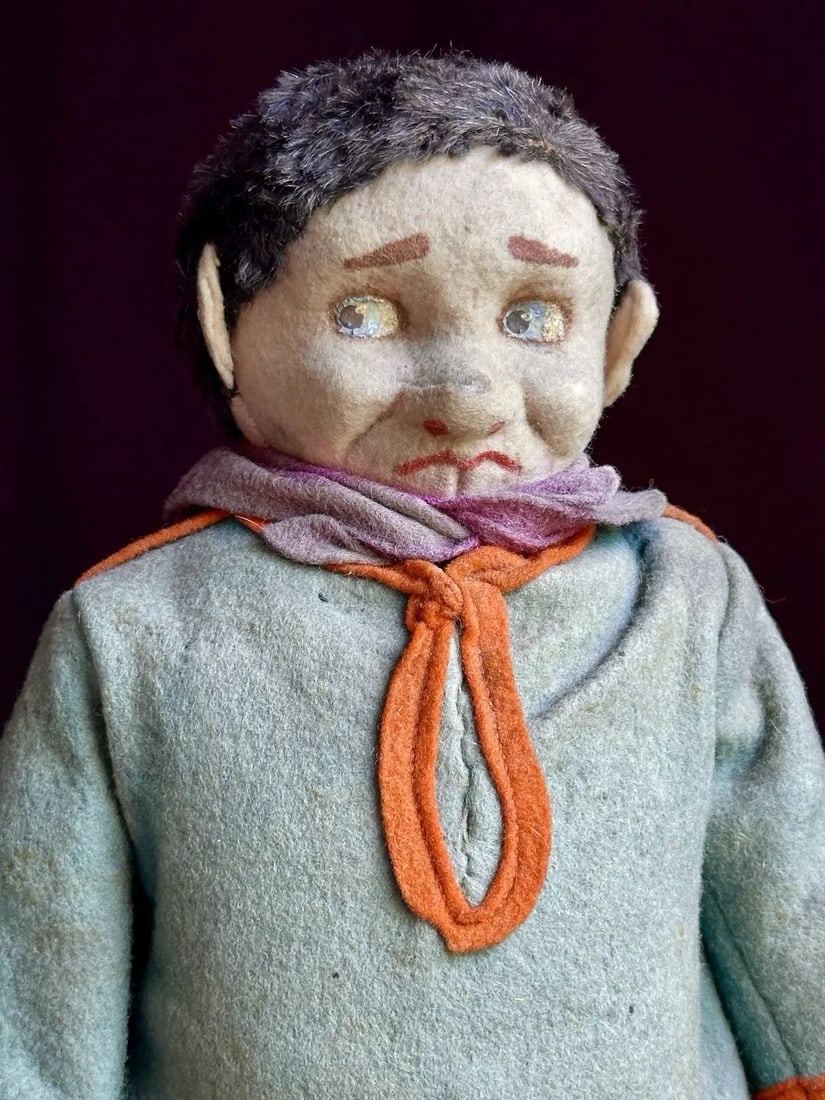 Rare Antique Italian Early Lenci 13.5" Whimsical Character Doll Metal Button (1 of 5)