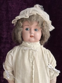 Antique German 18.5" Minerva Metallic Tin Head Cloth Body Doll