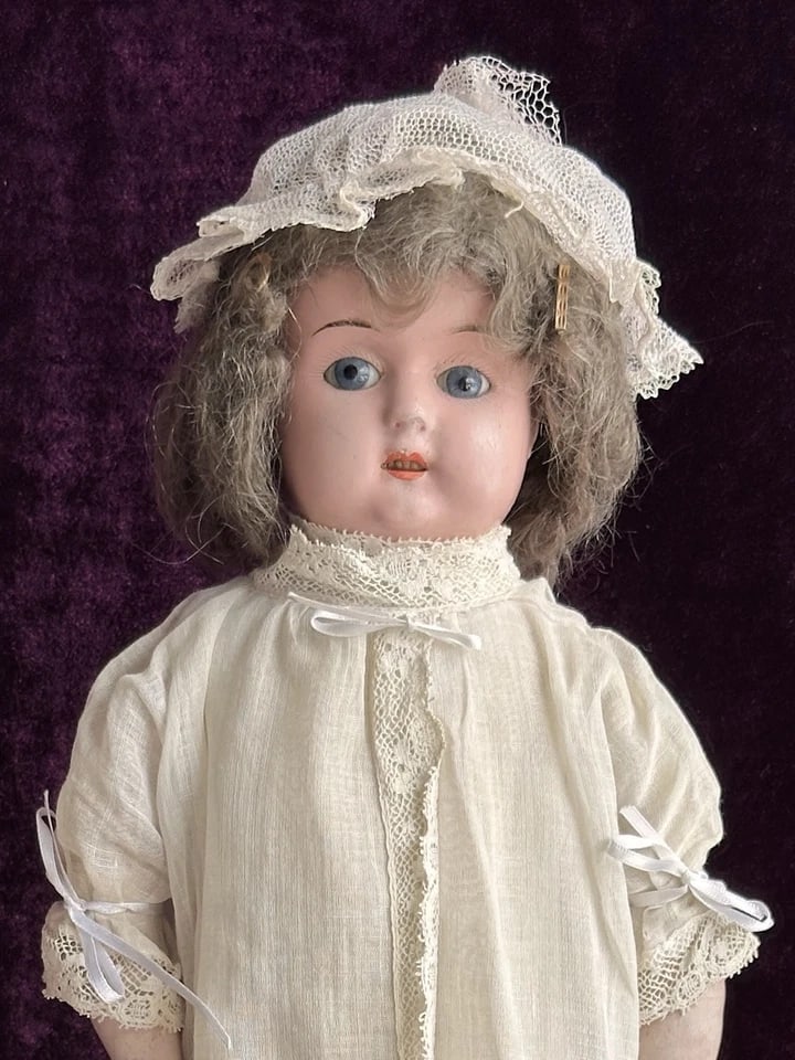 Antique German 18.5" Minerva Metallic Tin Head Cloth Body Doll (1 of 6)
