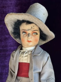 All Original Vintage Early Spanish 10.5" Munecas Pages Hard Mask Cloth Doll