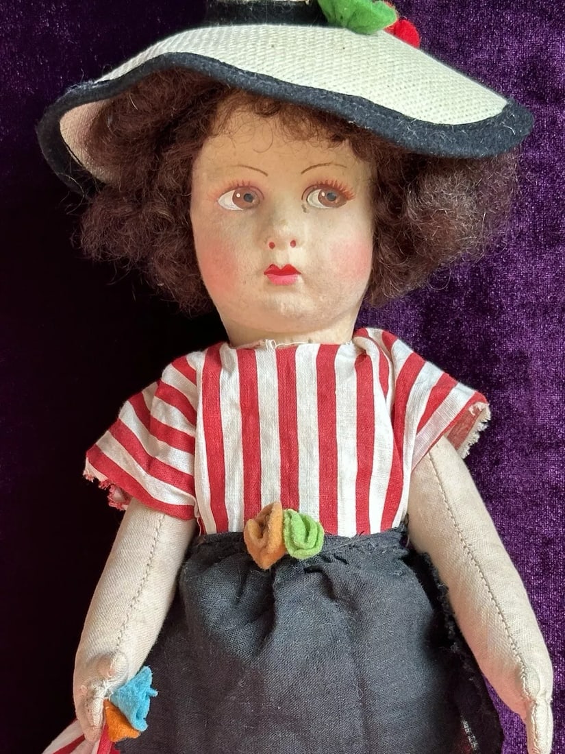 Vintage French Raynal (?) 13" Lenci Style Felt Cloth Doll (1 of 5)