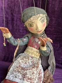 Vintage Handmade 24" Papier Mache Cloth Marionette Puppet Doll