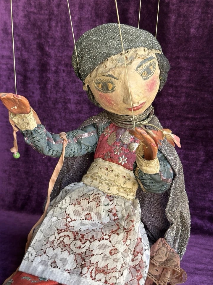 Vintage Handmade 24" Papier Mache Cloth Marionette Puppet Doll (1 of 5)