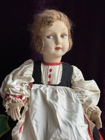 Unidentified 22" Vintage European Lenci Style Felt & Papier Mache Girl Doll