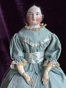 Antique German 21" Kister Covered Wagon Pink Tint China Shoulder Head Doll
