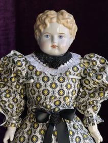 Large Antique German 24" Exposed Ears Blonde China Head Doll