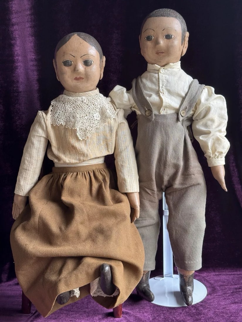 Pair of Vintage Izannah Walker Style 20"-21" Oil Painted Cloth Dolls by Lucille Totman (1 of 5)
