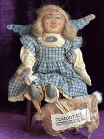 Vintage Handmade 16" Oil Painted Rag Cloth Girl Doll Fall Decor