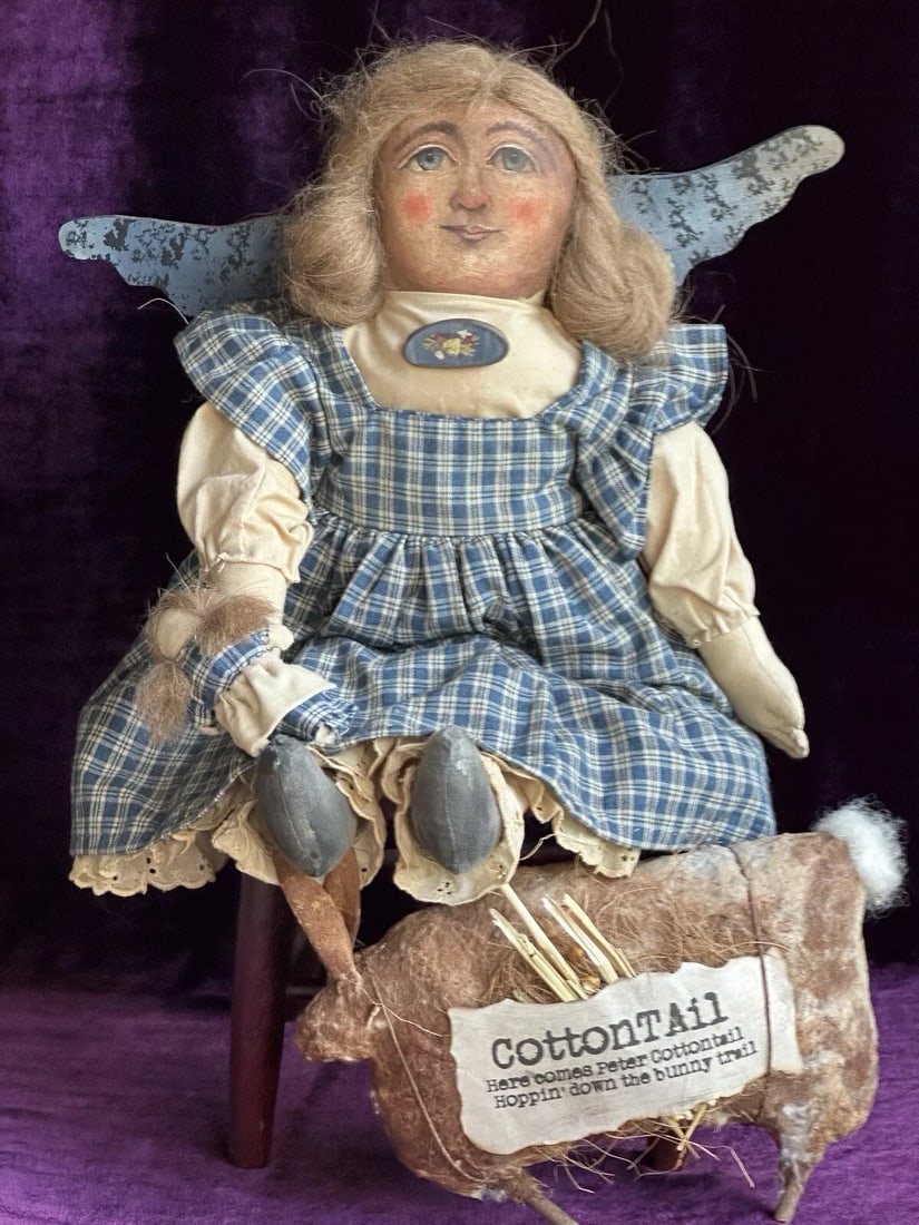 Vintage Handmade 16" Oil Painted Rag Cloth Girl Doll Fall Decor (1 of 3)