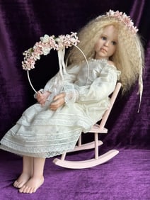 OOAK Artist Karen Blandford 24" Polymer Clay Cloth Signed Girl Doll