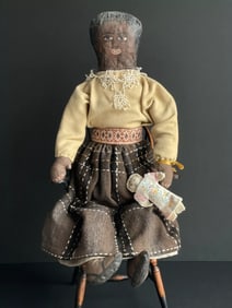 Vintage 21" Cloth Oil Painted Dark Complexion Primitive Girl Doll