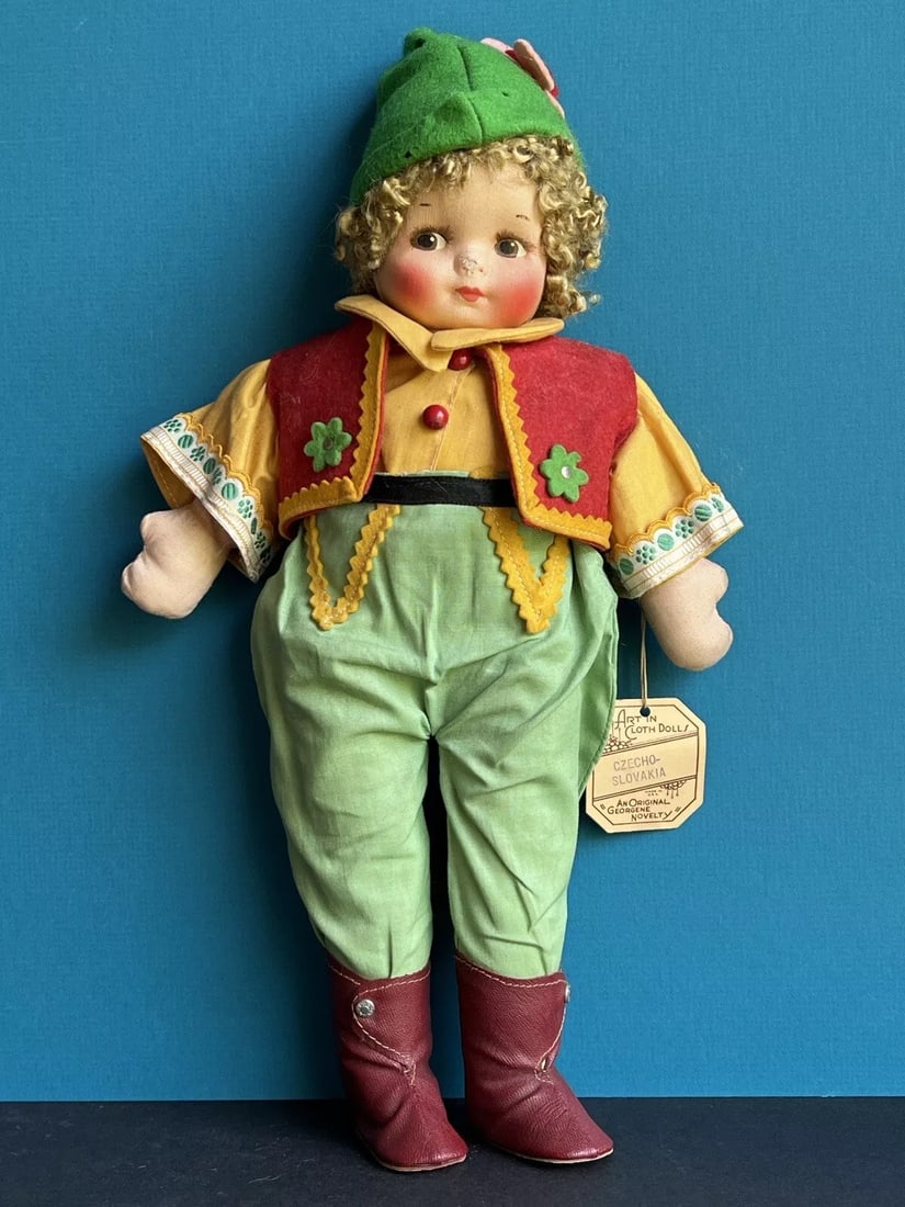 Vintage 13" Georgene Novelty Cloth Hard Mask Czechoslovakia Boy Doll (1 of 3)