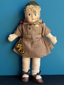 Vintage Georgene Novelties 13" Brownie Girl Scout Cloth Doll