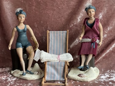 2 All Porcelain UFDC Artist Dolls by Sandra Justiss Flapper Style Swimmers