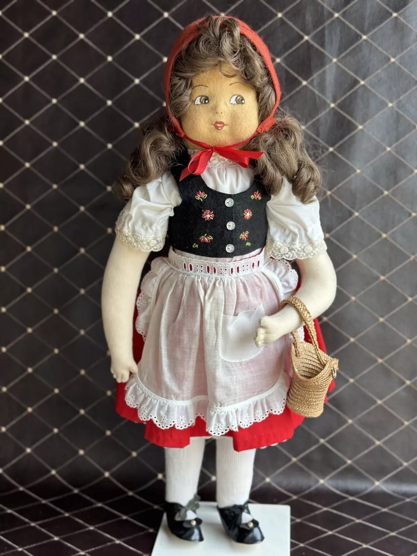 Vintage 23" Artist Signed Felt Cloth Red Riding Hood Doll by Gabriele West LE 50 (1 of 5)