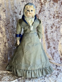 Vintage Emma Clear Queen Louise Blue Scarf Parian Lady Bisque Doll Glass Eyes