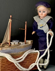 Antique German Papier Mache 13" Doll with Glass Eyes