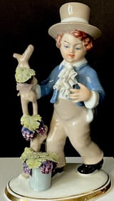 Antique German Porcelain Sandizell Dresden Lace 5 1/2" Figurine Boy with Grape