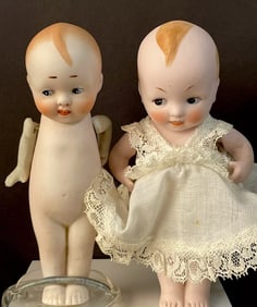 Lot Of 2 Unidentified Antique (?) Miniature Bisque Character Dolls Side Glancing