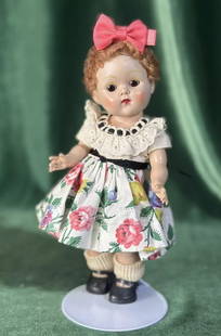 Vintage 1953 Vogue Ginny Doll Poodle Haircut Tagged Linda Dress Afternoon Series: Vintage Vogue Poodle haircut Ginny Doll!! She is all hard plastic.Marked on the back of her body- see photo. Ginny is about 7 1/2” tall. Some marks are present to her body.Sleepy eyes. Faded