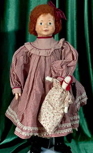 Artist 25" Doll Handmade Oil Painting Over Cloth/Fabric: Oil painted face/head and partial arm. The rest of her body is stuffed cloth. Signed and dated on her back. Handmade outfit. Gorgeous hand painted face doll! Stand is not included. Package