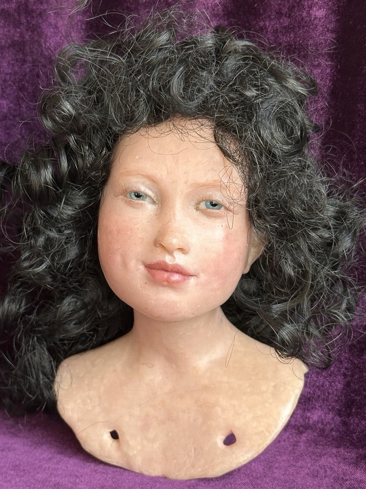 OOAK Anna Abigail Brahms Polymer Sculptured Doll Head Only: Beautiful creation by famous doll artist! The head is approximately 6.25” tall including the shoulder plate. The wig is not included. The head has light wear and small imperfections, but overall
