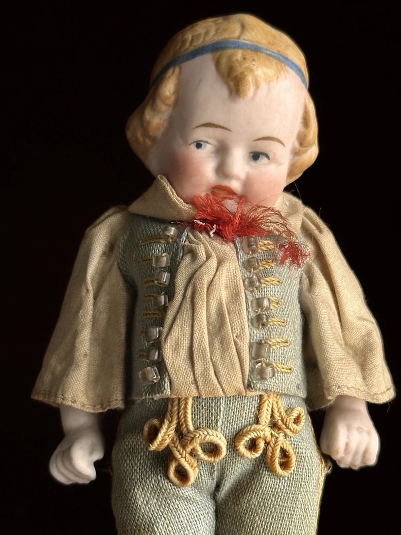 Antique German 4.25" Heubach Coquette Dollhouse All Bisque Miniature Doll (1 of 12)