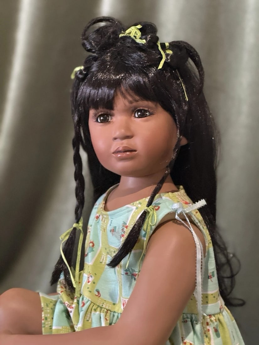 Vintage 1967 Reproduction of Turned Bisque Head Parian 18.5” Fashion Lady Doll: Outstanding beauty to this doll with rare glass eyes and pierced ears. She is very well and professionally made and beautifully painted. The porcelain/bisque parts are of high quality and finely finis