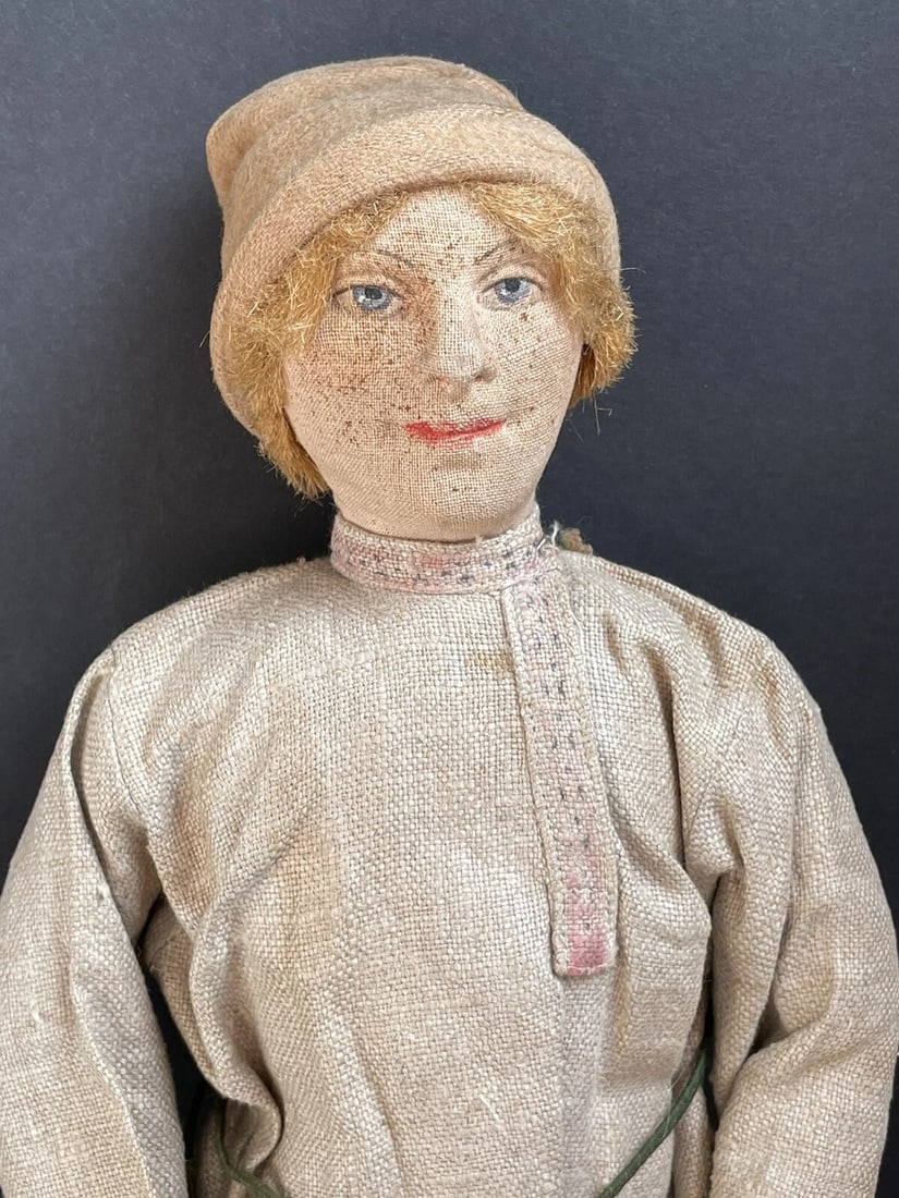 Antique USSR 15?? Cloth Stockinette Village Boy Doll (1 of 12)