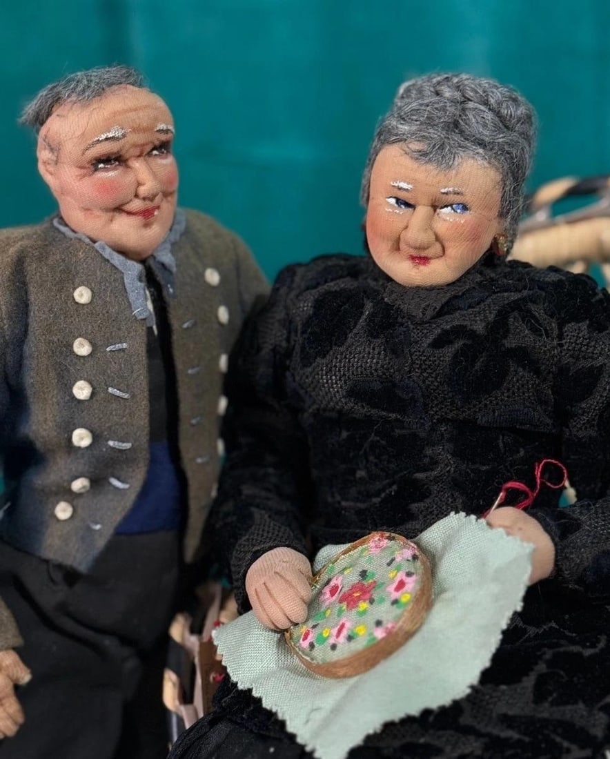 Lot Of 2 Antique 1940's (?) French Ravca Cloth 11.5" Dolls: Ravca stockinette dolls! Each doll is about 11 1/2" tall. Original tags. Made of stuffed cloth. Hand painted faces. Holes and discolorations are present to their faces and clothes - see photos. Stand/