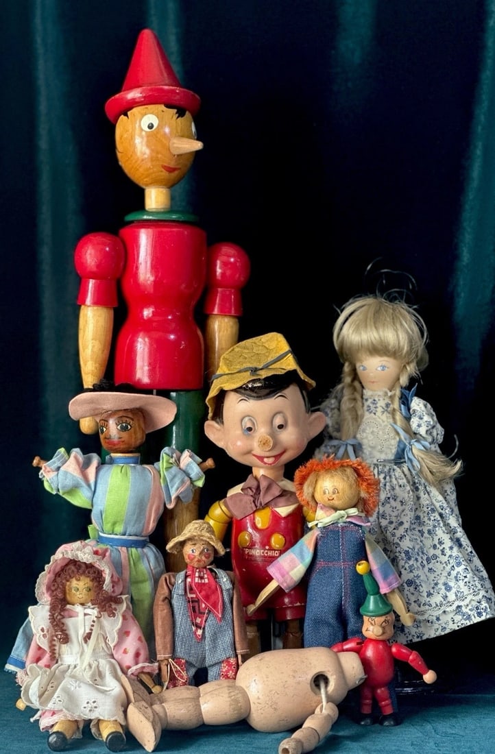 Lot Of 9 Wooden Collectible Dolls Including Ideal Company Disney's Pinocchio (1 of 20)