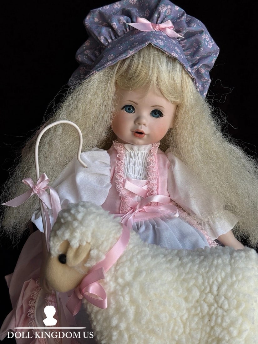 All Porcelain 18.5" Handmade Reproduction of Elke Hutchens Little Bo Peep Doll: This very cute handmade doll is beautifully crafted and is signed and dated. All parts of the doll are made of porcelain. She is in good overall condition, however, there are some flakes to the neck a