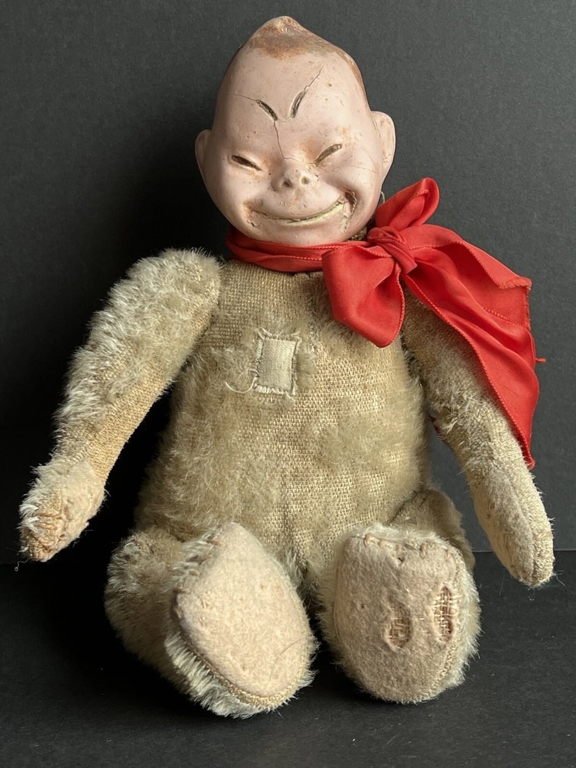 Rare Original Horsman 11" Composition Plush Billiken Jointed Toy Doll: Hard to find collectible toy from the past. It is all original. The doll shows signs of wear that can be seen on the photos. There are cracks and paint imperfections to the head. The plush parts have