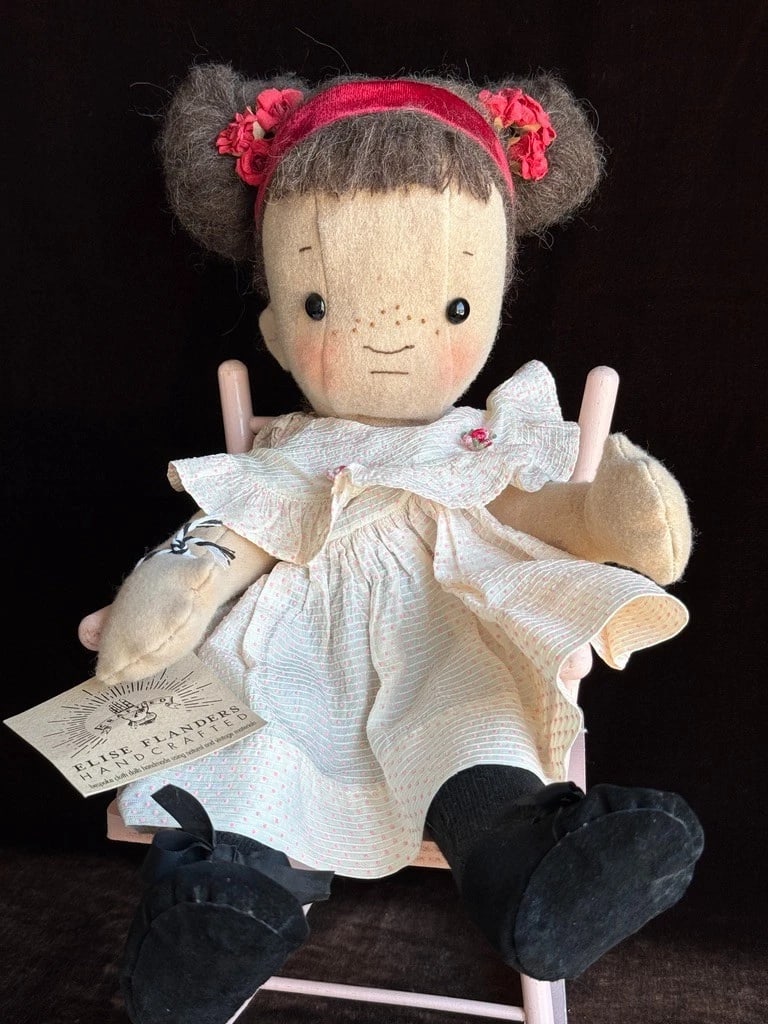 OOAK Artist Elise Flanders 16" Cloth Wool Handmade Character Jointed Doll with Tag (1 of 10)