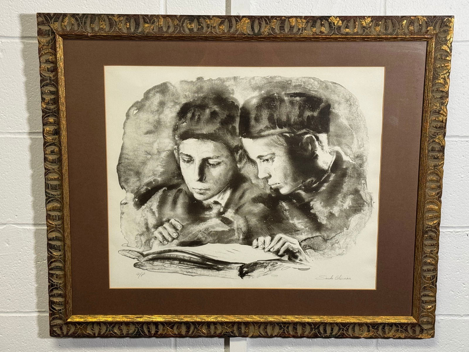 Sandu Liberman “Reading at Shul” – Signed Artist Proof Lithograph of Jewish Schoolboys - (1 of 9)