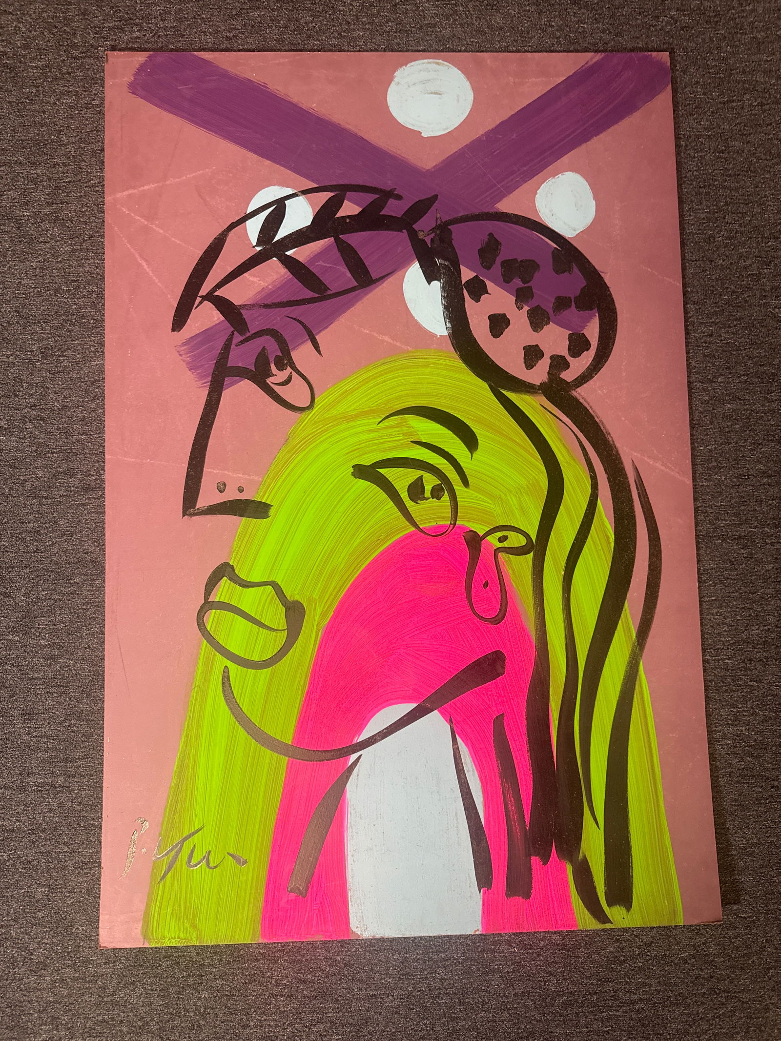 Peter Robert Keil “Large Scale Abstract Portrait 3” – Neon Expressionist Painting on (1 of 6)