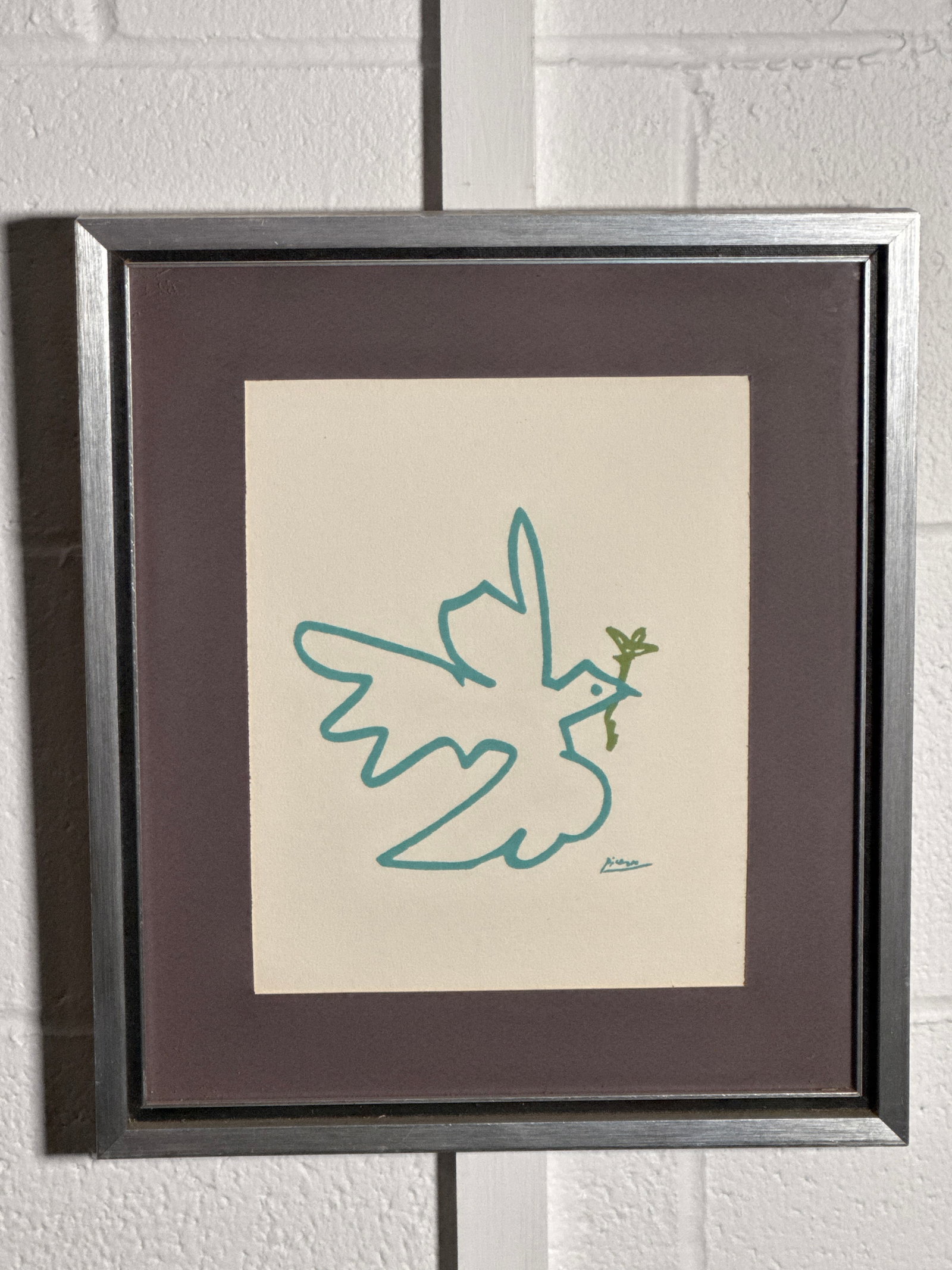 Framed “Dove of Peace” Print After Picasso – 13" x 15" Mid-Century Academy Arts (1 of 5)