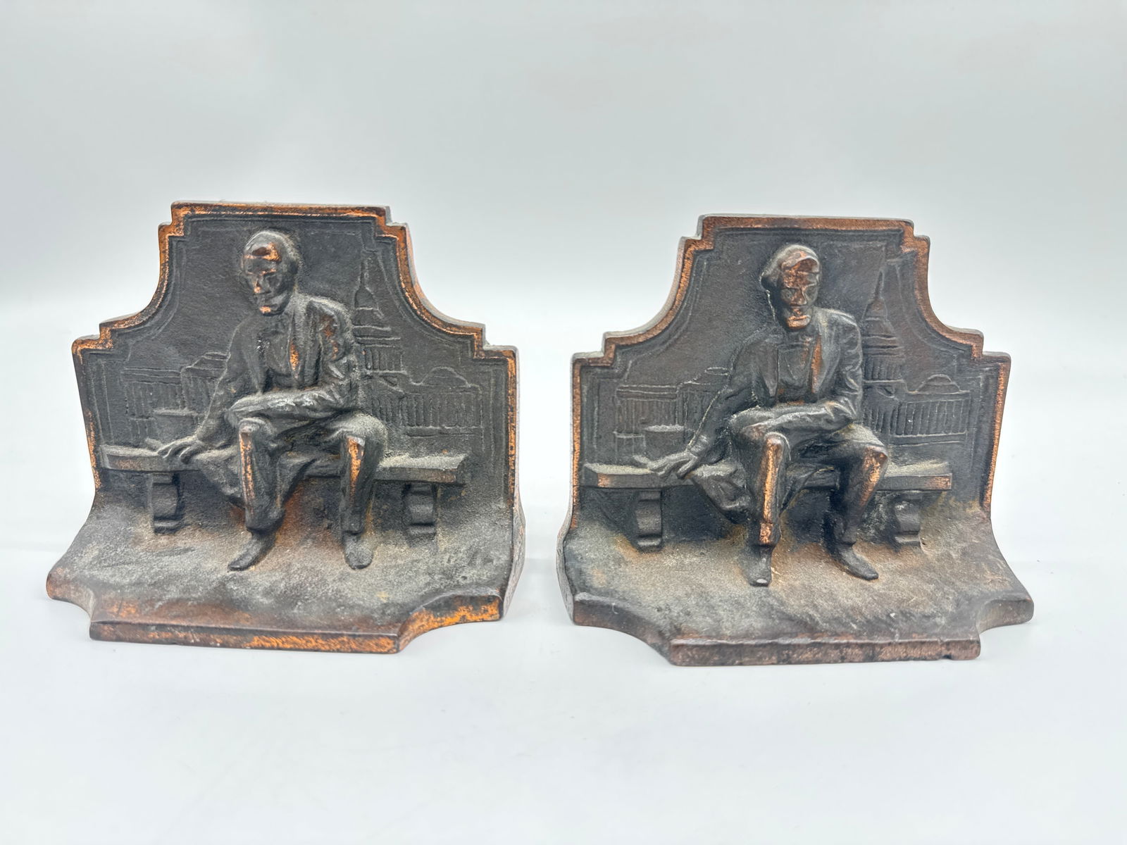 Rare Vintage Abraham Lincoln Solid Bronze Bookends – Seated at the Capitol (056 white) (1 of 6)